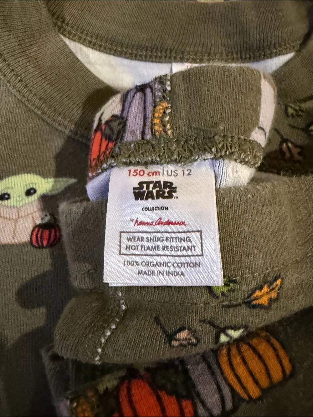 Hanna Andersson Star Wars Baby Yoda Halloween Kids Pajama Long Johns Size 12 150